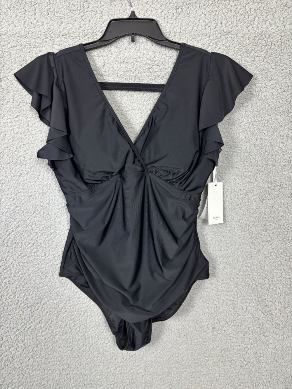 Grace Karin Women's Black One-Piece Swimsuit Flutter Sleeves Ruched Size XL NWTs